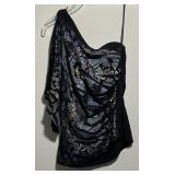 Vintage Cachï¿½ Black One Shoulder Tiger Print Top