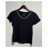 Style & Co Black Cotton Tee & Rhinestone Neckline