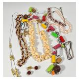 Vintage Shell Wood & Beaded Costume Jewelry Lot