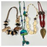 African Hand Carved Wood & Brass Pendant Necklace