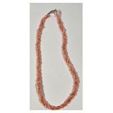 Vintage Salmon Pink Coral Torsade Bead Necklace