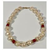 Gold-Tone Silver Large Baroque Faux Pearl Necklace