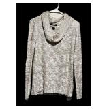 INC Sequin Knit Cowl Neck Tan & White Sweater L
