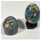 Chinese Cloisonne Enamel Floral Egg & Bird Box