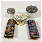 Cloisonne Lighter Cases & Glass Dressing Jars Lot