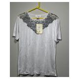 Jenny White Rayon Blend Knit Top & Sequin Lace
