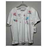 Keneth Too! White Embroidered Floral Knit Top L