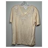 Jenny Beige Rayon Blend Embroidered V-Neck Shirt