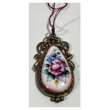 VTG Russian Filigree Silver & Hand Painted Rose