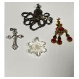 Assorted Metal & Crystal Pendants Octopus & Cross