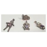Sterling Silver & CZ Girl Dog Angel Shoe Pendants