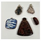 Estate Mixed Stone & Ceramic Jewelry Pendant Lot