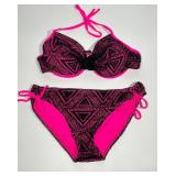 Apollo Pink & Black Crochet Bikini Set Size XL