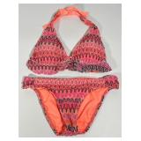 Hobie Pink & Orange Chevron Crochet Halter Bikini