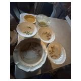 Various glass plates and bowls.