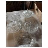 Glass candy dishes and relish dish