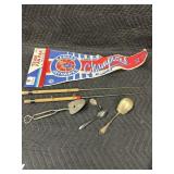 Fishing poles, silverware, and other