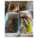 Various tools, nails and screws.