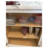 Stainless steel cups and plastic containers