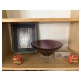 Wolf picture candles and purple bowl