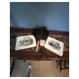 6 small placemats with Welsh decor, a feather