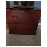 2 drawer wooden cabinet. Approximately 2.5 feet
