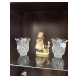 Hummel and 2 glass dishes