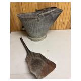 Vintage Galvanized Coal Scuttle Bucket w/ Ash