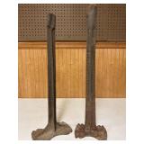 TWO antique cast iron cobbler shoe repair stands