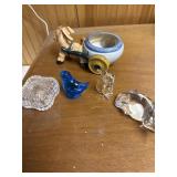 Miscellaneous items, glass cow, cat , and bird