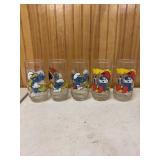 FIVE vintage 1982 Peyo Smurf collectible drinking