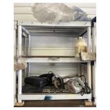 Plastic shelving unit with contents