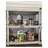 Plastic shelving unit with contents