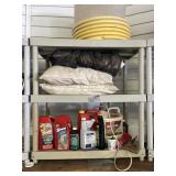Plastic shelving unit with contents