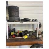 Plastic shelving unit with contents