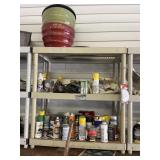 Plastic shelving unit with contents