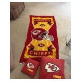 CHIEFS towel and 2 pillows