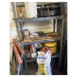 Plastic shelving unit with contents