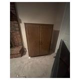 Wooden cabinet with 2 shelves.