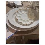2 serving platters and deviled egg holder.