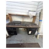 4 drawer desk with wooden attachment, floor