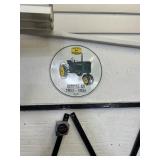 John Deer puzzle in frame, John Deer clock, and