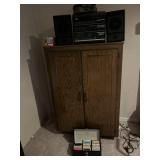 Boom box, wooden cabinet