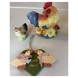 Ceramic roosters/chicken and ornament