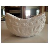 vintage milk glass 'banana boat' dish