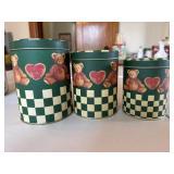 Antique nesting teddy bear checkered canister set
