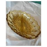 Vintage Amber Glass Scalloped Divided Dish