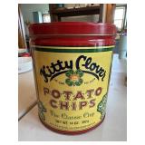 Antique kitty clover potato chip tin