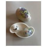 Hand painted eggs and milk glass trinket tray