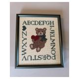 Vintage Cross-stitched teddy bear and alphabet in